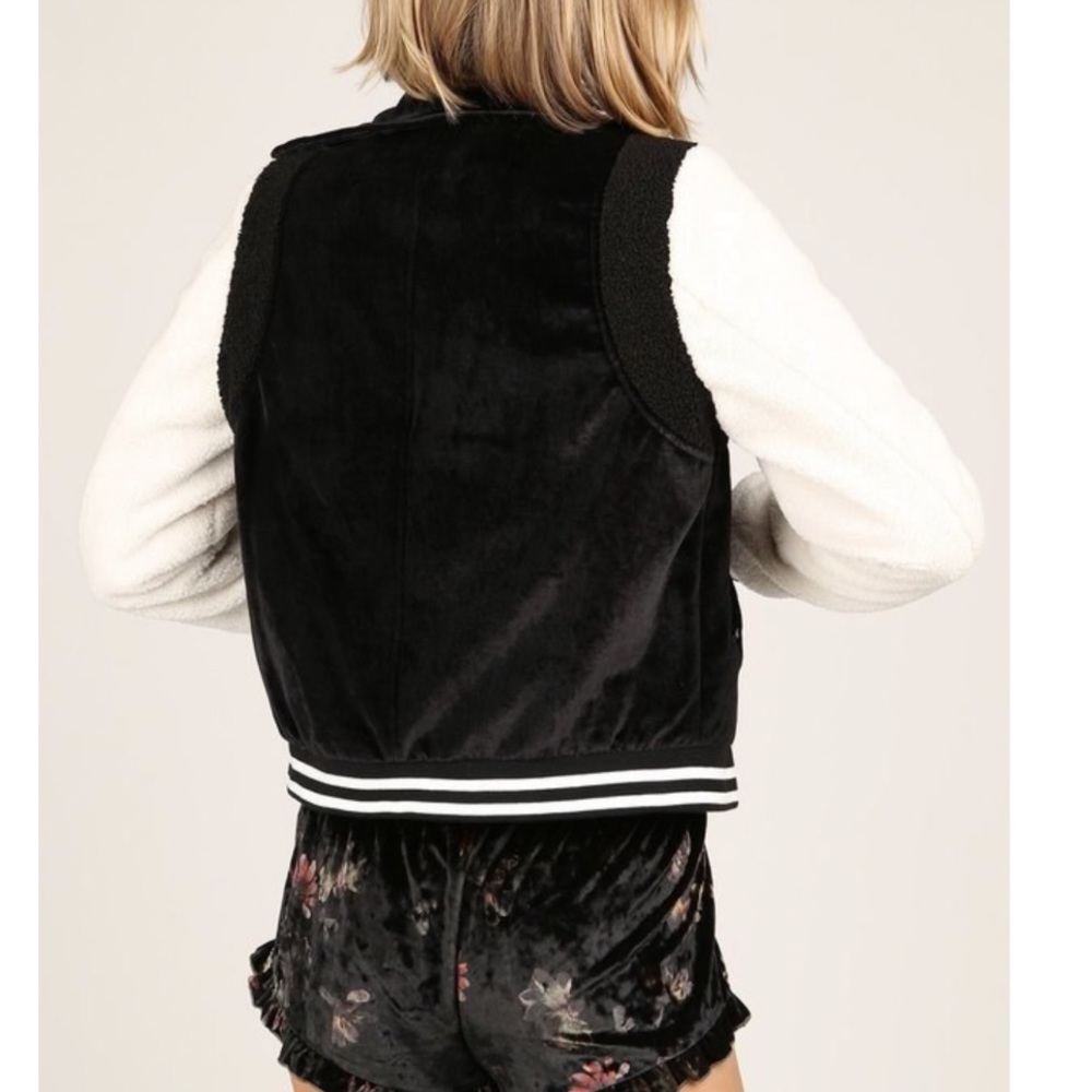 Velvet Sherpa Contrast Moto Jacket Brown - Picture 6 of 7